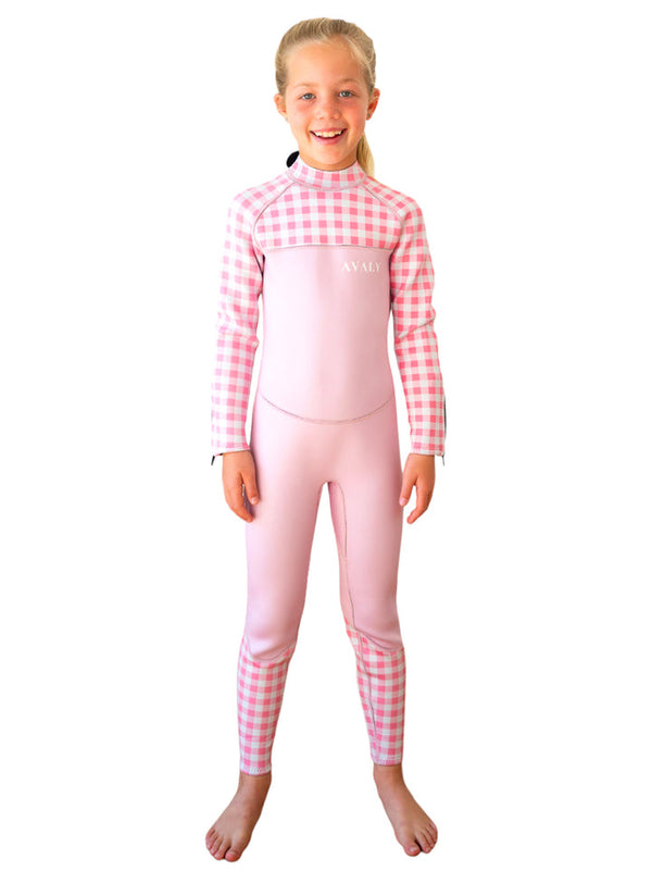 Kids Long Wetsuit in Pink Gingham
